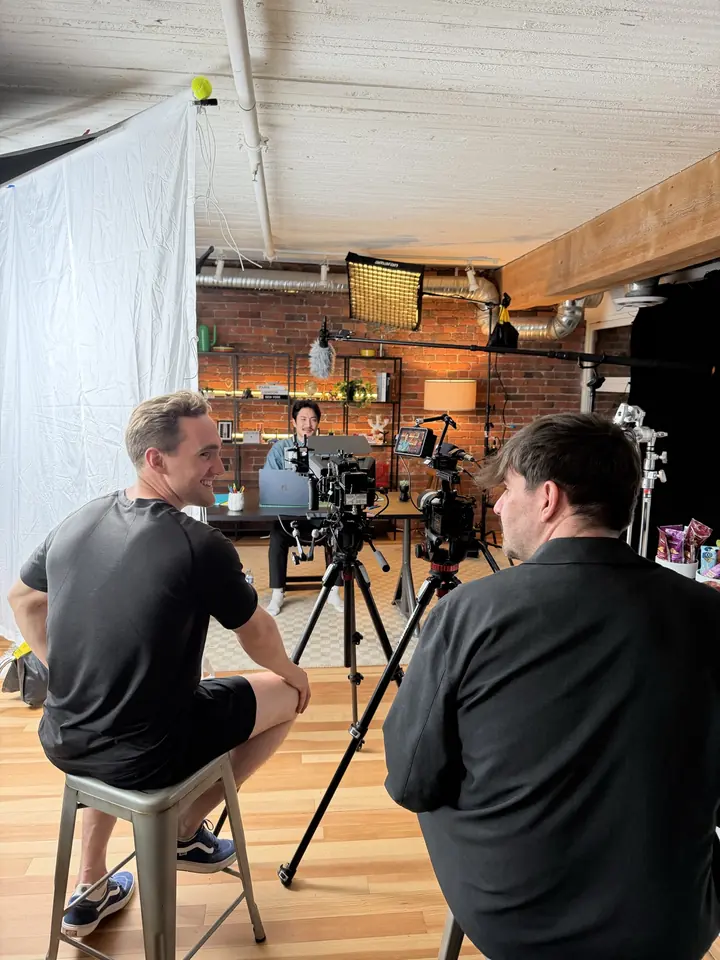 Director and talent talking between takes